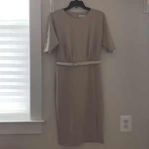 Khaki Calvin Klein Dress with Belt, Size 6